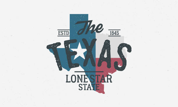 texas devlet logo, amblem, etiket. lone star devlet. t-shirt, tipografi için baskı. usa texas vintage tasarım. texas bayrak harita. vektör çizim - teksas stock illustrations