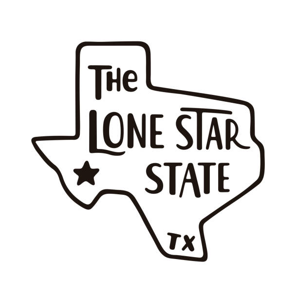 Texas, the Lone Star state Texas, the Lone Star state. Hand drawn lettering on Texas map silhouette. Vintage black and white vector illustration. texas stock illustrations