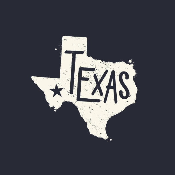 Texas Textured map of Texas with Texas written on it and lone star vector illustration texas stock illustrations