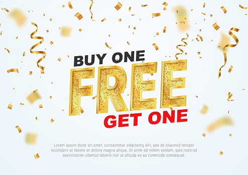 Text Buy one get one free on light background vector illustration. Best offer shopping