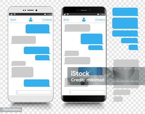 istock Text Messaging. Smartphone, Mobile Phone Template realistic vector  illustration. Speech Bubble. Discussion 1144948945