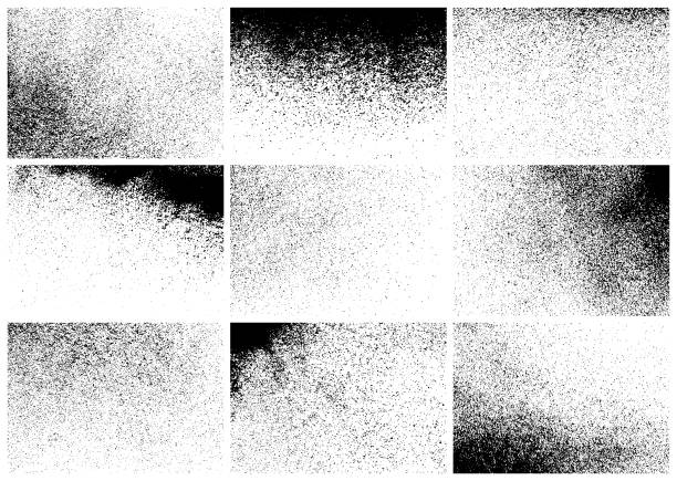 Texture backgrounds Set of nine black grunge textures. Vector rectangular backgrounds. distressed photographic effect stock illustrations