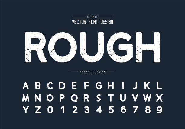 Texture font and grunge alphabet vector, Rough design typeface and number, Round graphic text Texture font and grunge alphabet vector, Rough design typeface and number, Round graphic text rough stock illustrations