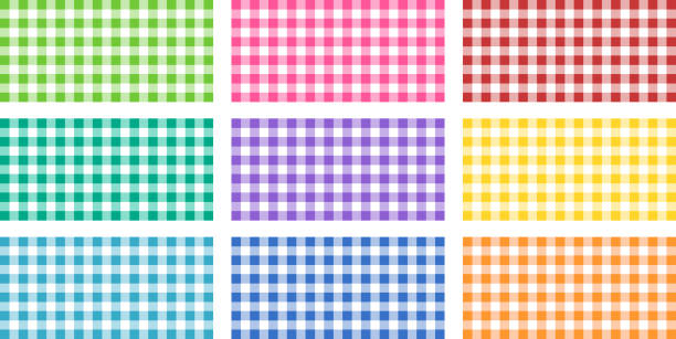 texture illustrating Vichy fabrics Square of Vichy fabrics of different colours picnic stock illustrations