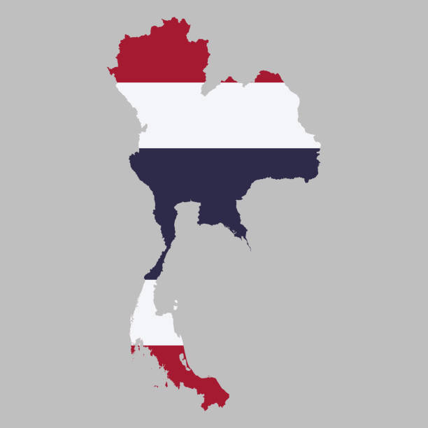 Thailand flag inside map borders vector art illustration