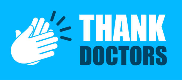 ilustrações de stock, clip art, desenhos animados e ícones de thank doctors text with applause icon, clapping hands – stock vector - doctor wall