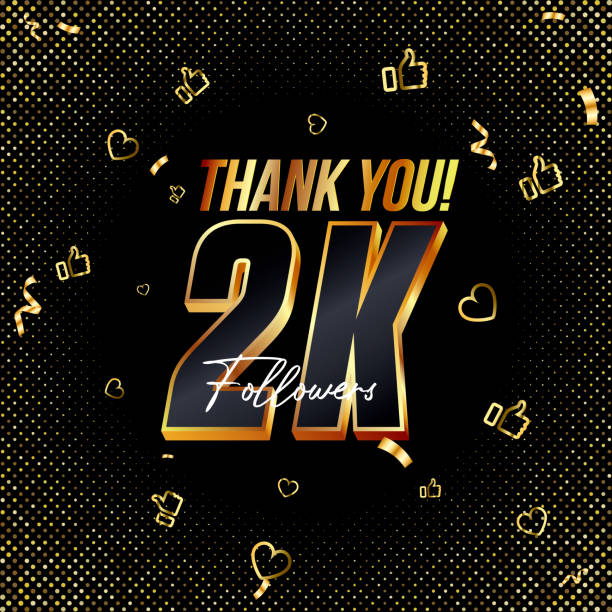Thank you 2K followers 3d Gold and Black Font and confetti. Vector illustration 3d numbers for social media 2000 followers, Thanks followers, blogger celebrates subscribers, likes vector art illustration