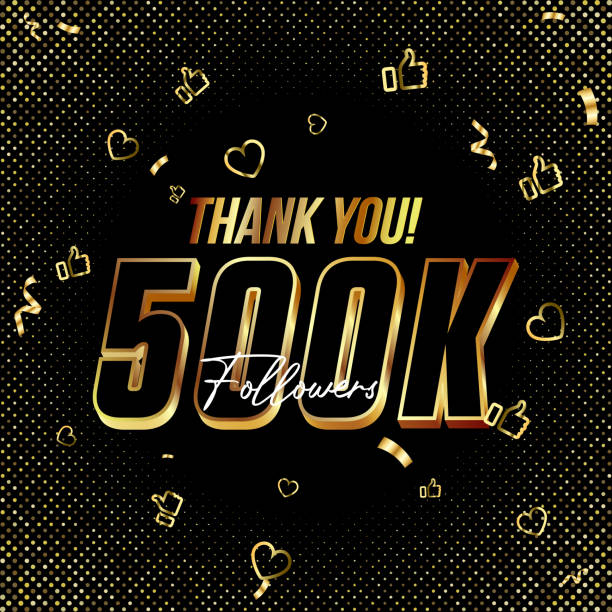 Thank you 500K followers 3d Gold and Black Font and confetti. Vector illustration numbers for social media 500000 or Five Hundred Thousand followers, blogger thanks, celebrate subscribers and likes. vector art illustration