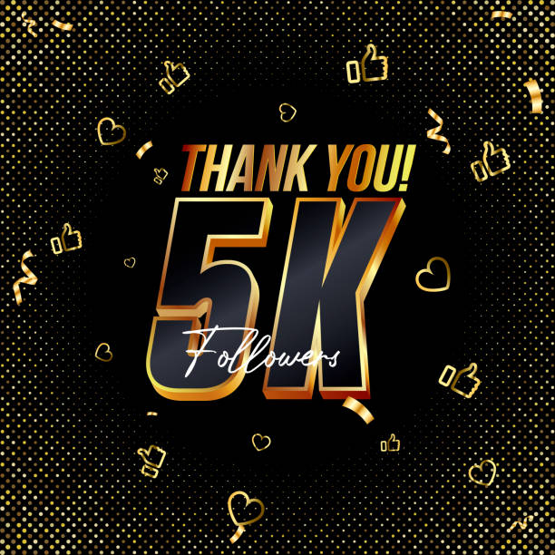 Thank you 5K followers 3d Gold and Black Font and confetti. Vector illustration 3d numbers for social media 5000 followers, Thanks followers, blogger celebrates subscribers, likes vector art illustration