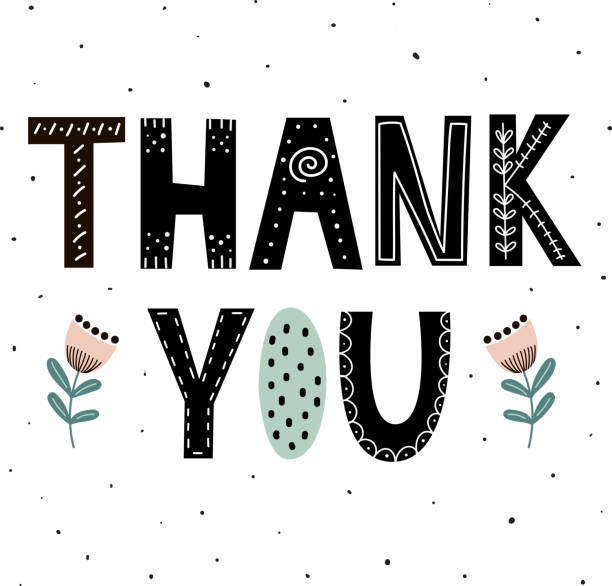 Thank you cute hand drawn lettering with flowers for print design Thank you cute hand drawn lettering with flowers for print design. Vector illustration thank you kids stock illustrations