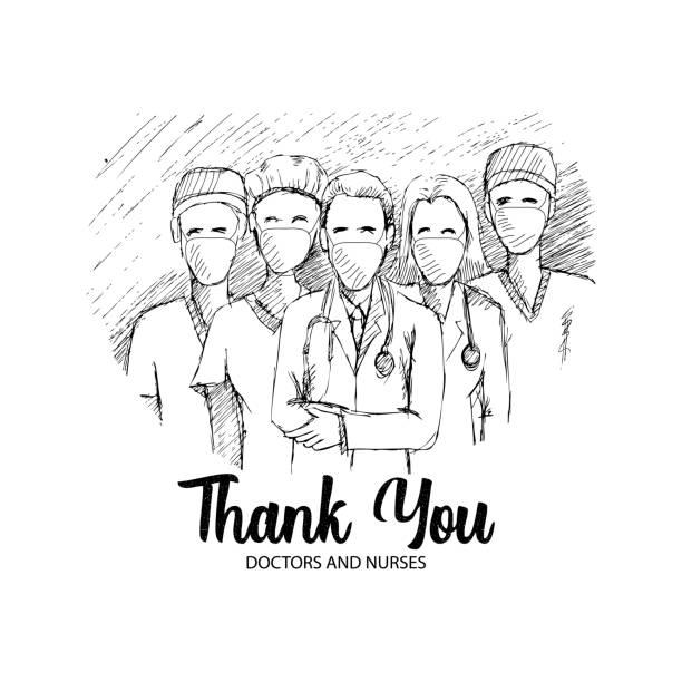 Thank you for doctor and nurse for fight corona virus covid-19 Thank you for doctor and nurse for fight corona virus covid-19 nurse drawings stock illustrations