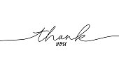 Thank you hand drawn vector modern calligraphy. Thank you handwritten ink illustration, dark brush pen line lettering with swooshes isolated on white background. Usable for greeting cards, posters