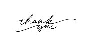 istock Thank you ink brush vector lettering. Thank you modern phrase handwritten vector calligraphy with swooshes. 1271311350