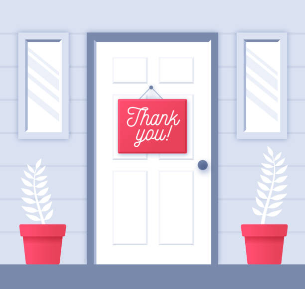 感謝の気持ちを示すドアに関する感謝のメモ - 玄関のドア点のイラスト素材／クリップアート素材／マンガ素材／アイコン素材