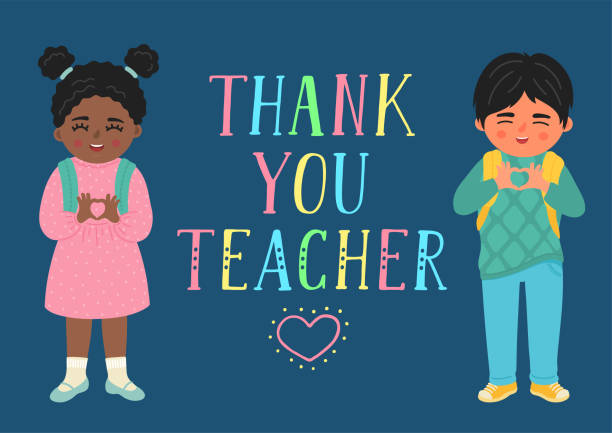 Thank You Teacher. Thank You Teacher. School children making heart shape  with hand lettering. thank you kids stock illustrations