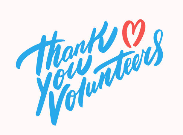 Thank you volunteers. Vector lettering. Thank you volunteers. Vector hand drawn illustration. volunteer stock illustrations