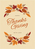 istock Thanksgiving Card with fall leaves wreath 1049349566