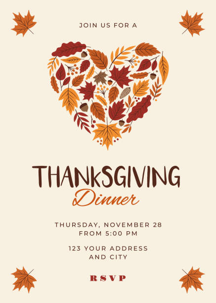 ilustraciones, imágenes clip art, dibujos animados e iconos de stock de plantilla de invitación a la cena de acción de gracias. - thanksgiving turkey
