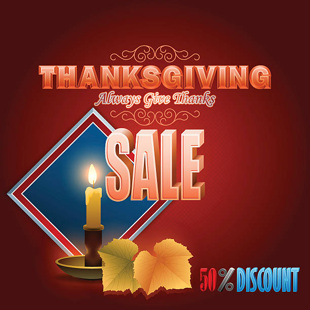 Thanksgiving, sales Holiday design with stylized 3d text and candle, for Thanksgiving sales, commercial event thanksgiving diner stock illustrations