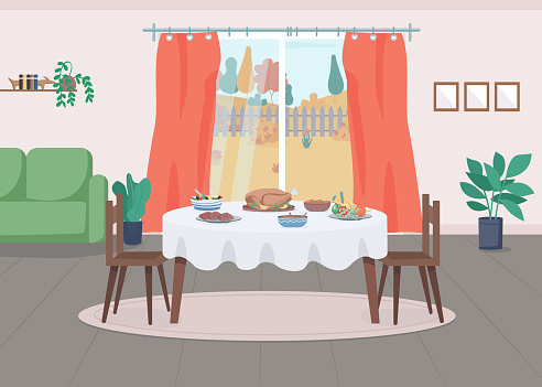 Thanksgiving serving flat color vector illustration