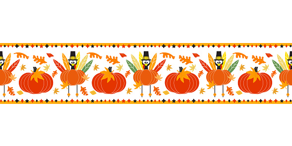 Thanksgiving Turkey Pumpkin cute seamless border