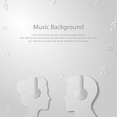 The background vector of a woman with a man listening to music paper art style