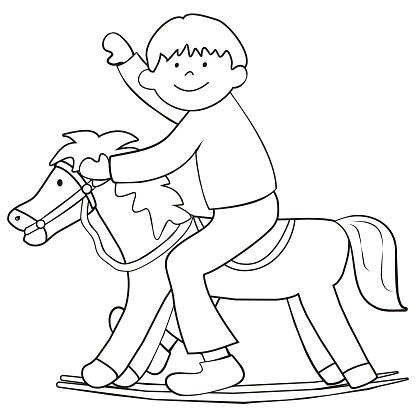 The Boy On A Rocking Horse Coloring Page Stock Illustration - Download