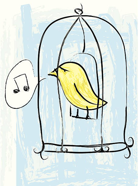 stockillustraties, clipart, cartoons en iconen met the caged bird sings... - kanarie