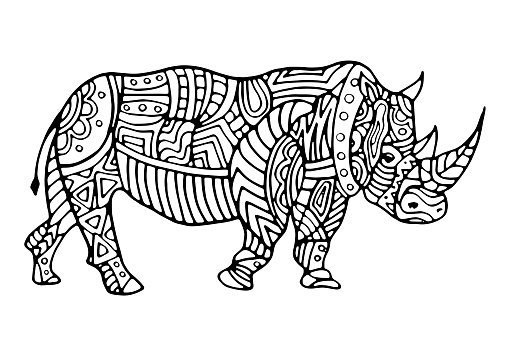 The coloring page with the rhinoceros.