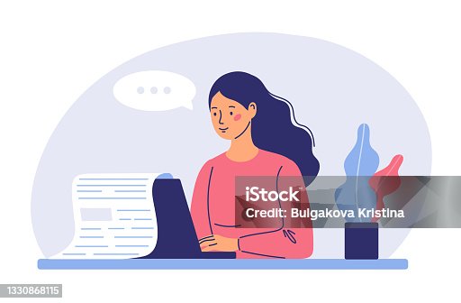 istock The concept of a copywriter creating a blog. The idea of ​​writing texts, creativity and promotion, remote work. Freelance work. Text post on the Internet. 1330868115