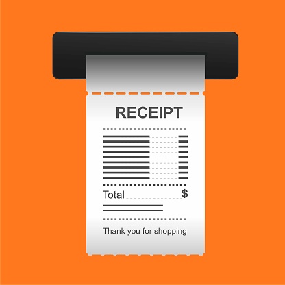 The concept of receiving a check about payment. Receipt icon, paper receipt, invoice sign, financial check. Vector illustration in a flat style.