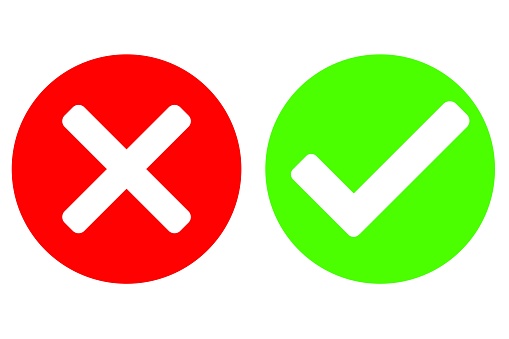 The correct and incorrect signs are made on the red and green circle. Infographics. Vector graphics.