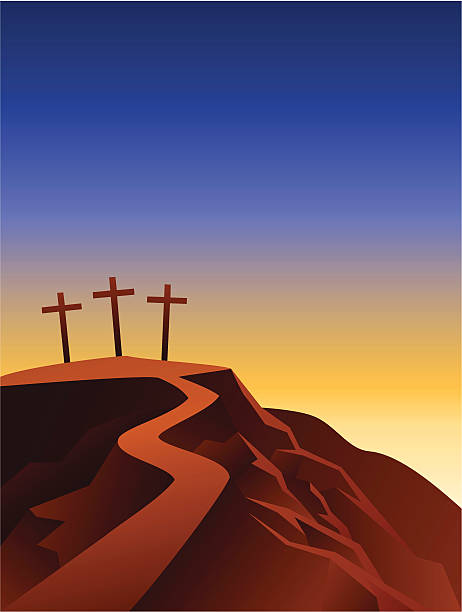 The crosses on the top of the hill  good friday stock illustrations