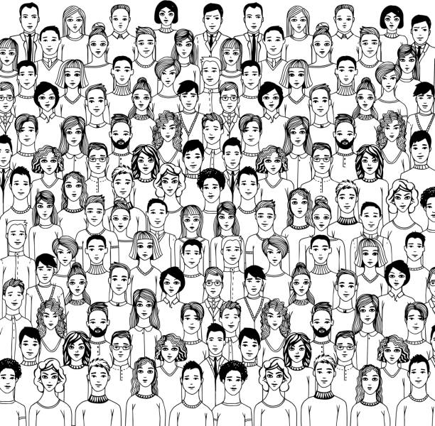The crowd of abstract people. The crowd of abstract hand drawn people, line style. avatar drawings stock illustrations