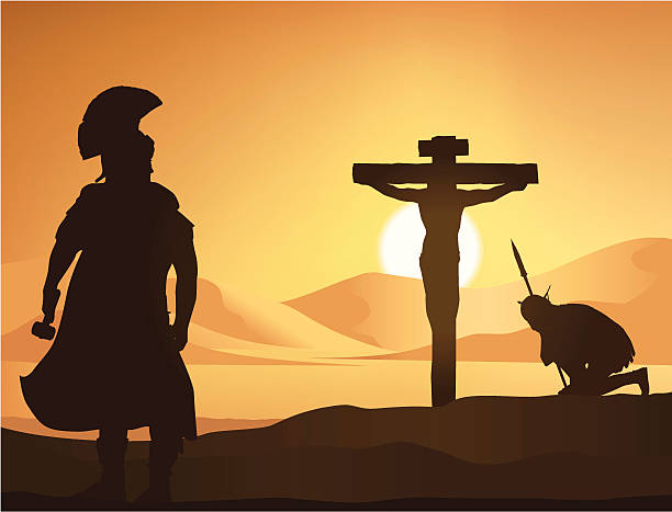 The Crucifixion The crucifixion with Roman soldiers. religious cross silhouettes stock illustrations