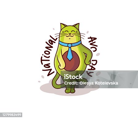 istock The cute avocado boy cat with a tie. Cartoonish character 1279983499