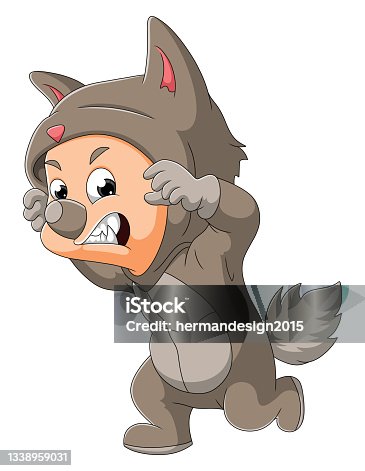 istock The cute boy is wearing the wolf costume for halloween day 1338959031