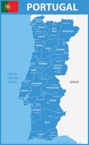 ilustrações de stock, clip art, desenhos animados e ícones de the detailed map of portugal with regions or states and cities, capitals. - braga
