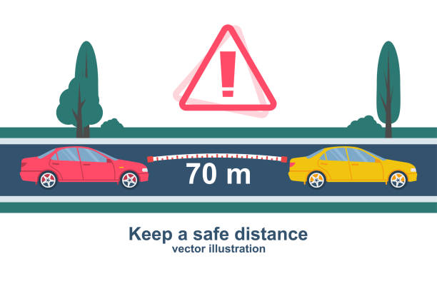 The distance of cars on the road. Keep a safe distance. Vector flat. vector art illustration