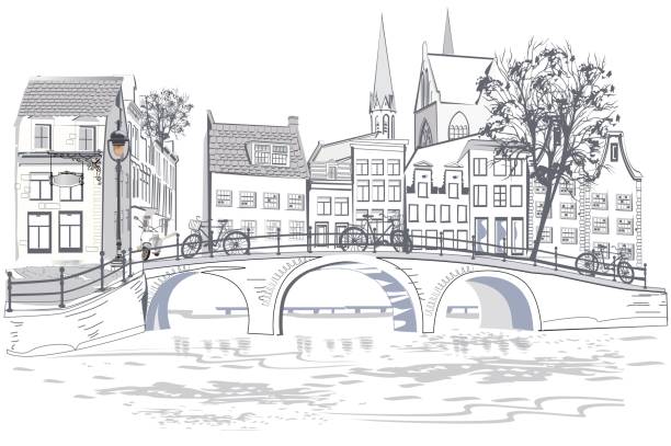 ilustrações de stock, clip art, desenhos animados e ícones de the dutch houses in holland. - amsterdam street