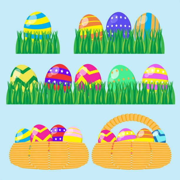 The Easter eggs bundle set for holiday concept Easter eggs bundle set for holiday concept easter sunday stock illustrations
