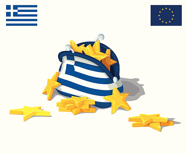 The economic crisis in Greece Volumetric detailed purse flag Greece fully packed with stars of the European Union rich strike stock illustrations