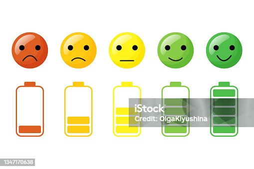 istock The face shows its energy level, from fully charged to discharged. Vector illustration 1347170638