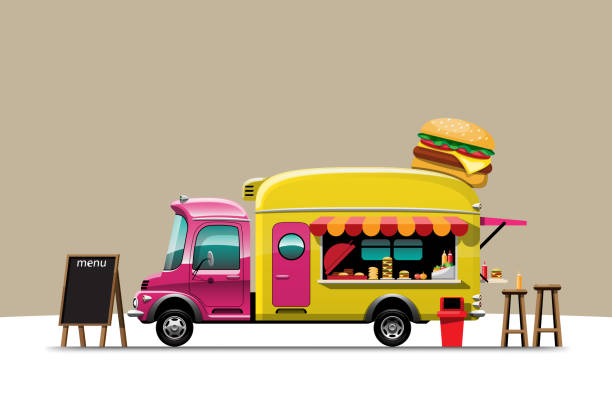 The food truck side view with Hamburger vector illustration vector art illustration