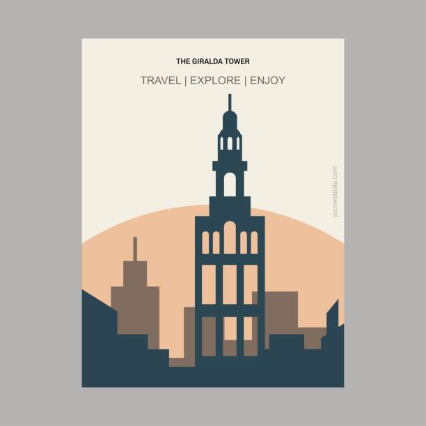 giralda tower sewilla, hiszpania vintage style landmark plakat szablon - sevilla stock illustrations