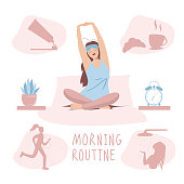 istock The girl is sitting on the bed in the morning stretching and yawning 1346729591