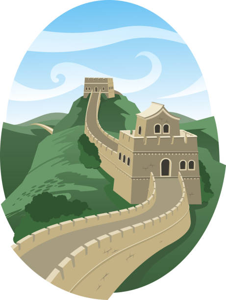 The Great Chinese Wall The Great Chinese Wall, vector illustration cartoon. silk road stock illustrations