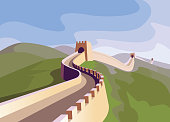 The great Wall of China. China politics illustration.