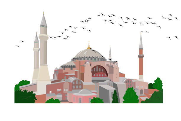 The Hagia Sophia, one of the historical architectural wonders that still remains standing. Istanbul Turkey. Istanbul Turkey. Vector image. minaret stock illustrations
