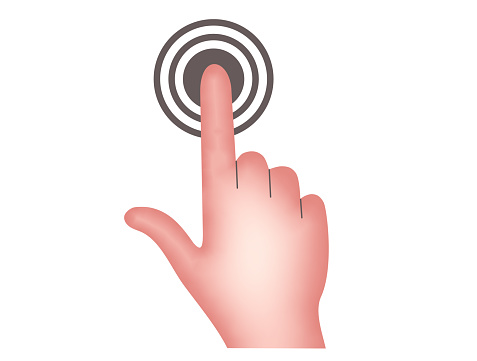 the hand presses the button. Vector illustration isolated on a white background